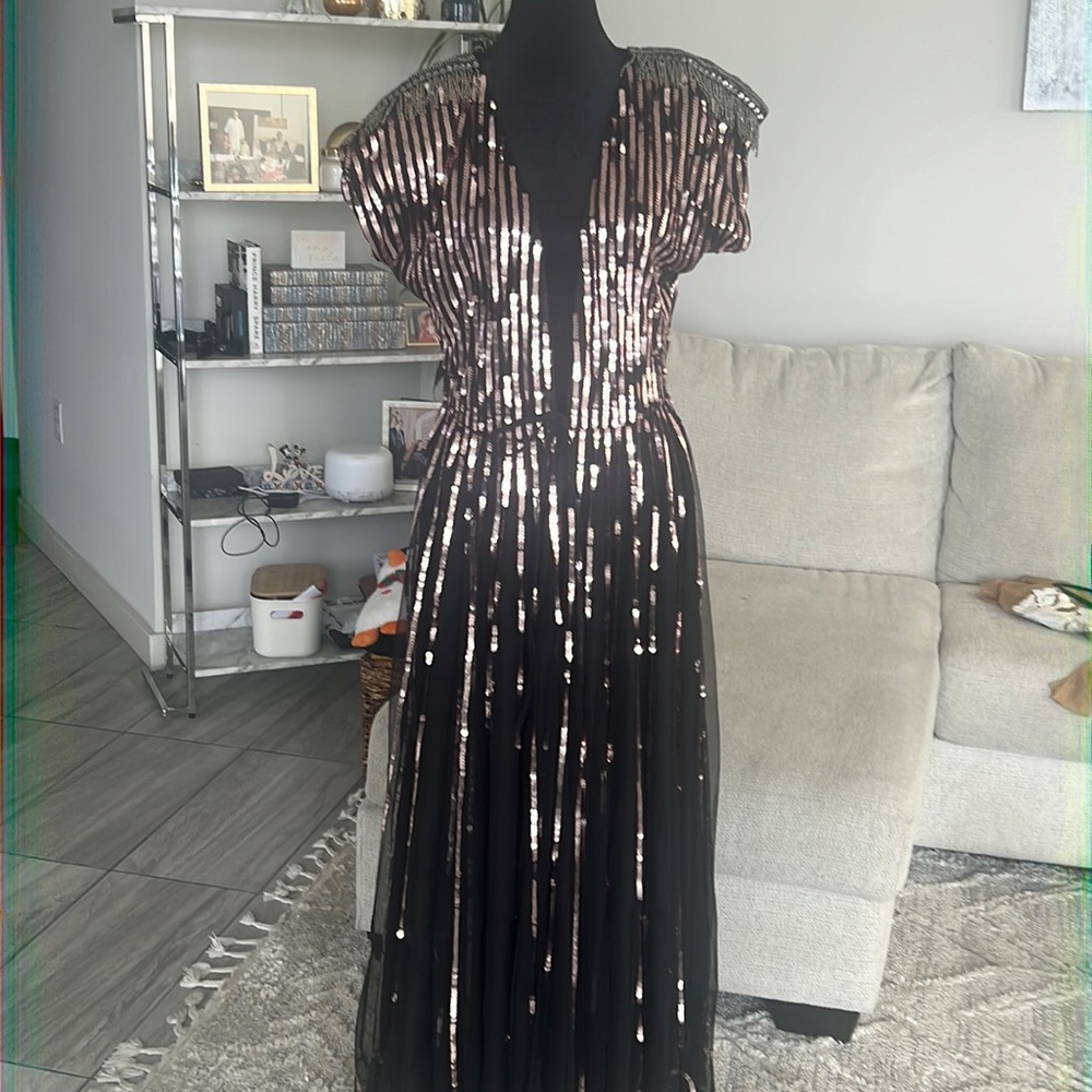 rose gold black sequence tie dress / cape